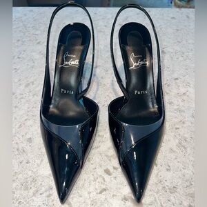 CHRISTIAN LOUBOUTIN - NEW UNWORN
Posticha 80 leather and PVC slingback pumps